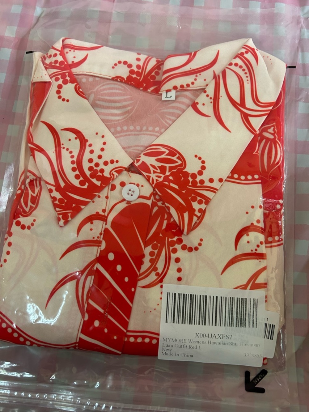 Women's Red & Cream Button-Down Shirt